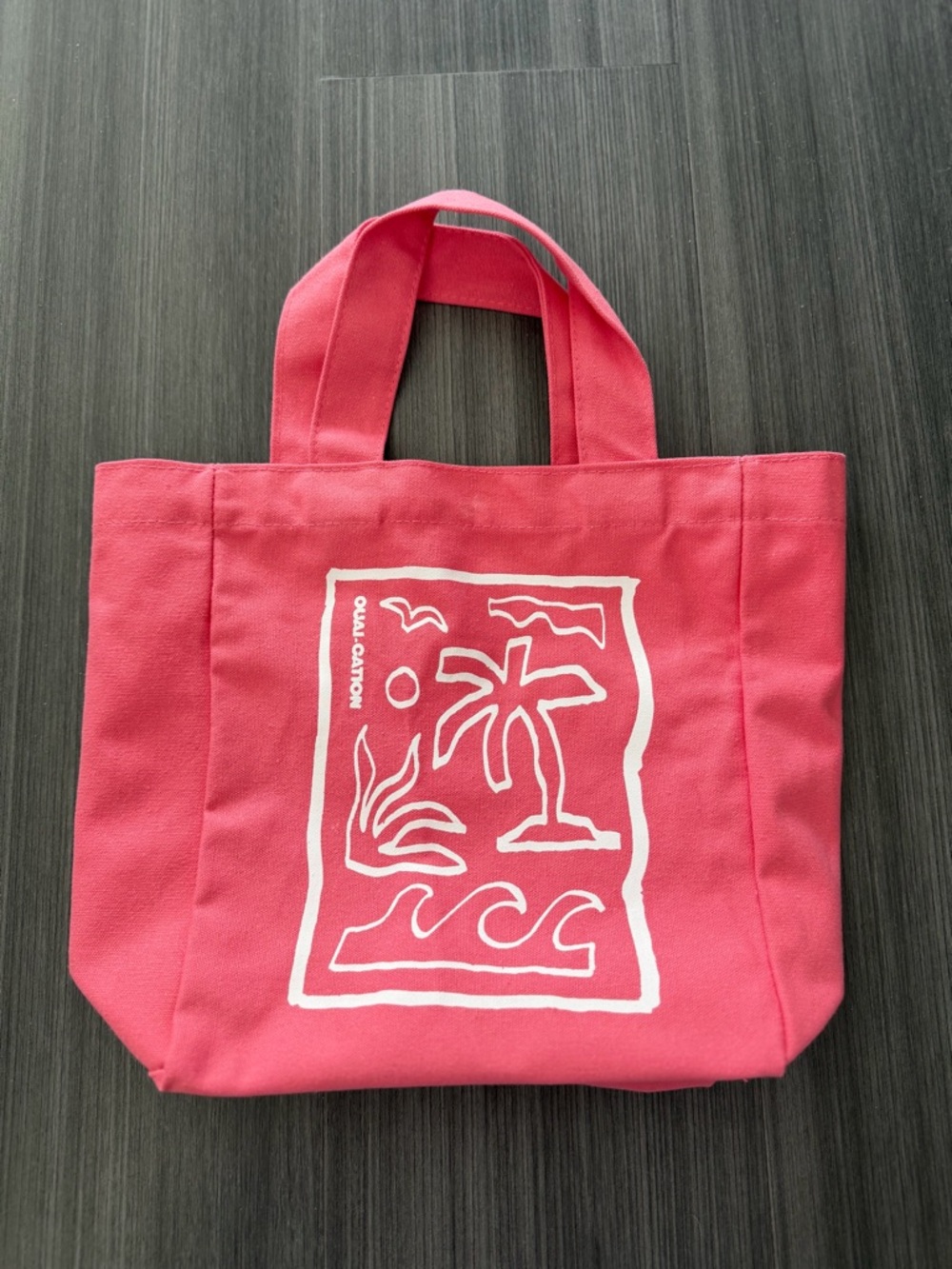 OUAI Pink Canvas Tote with White Tropical Graphic